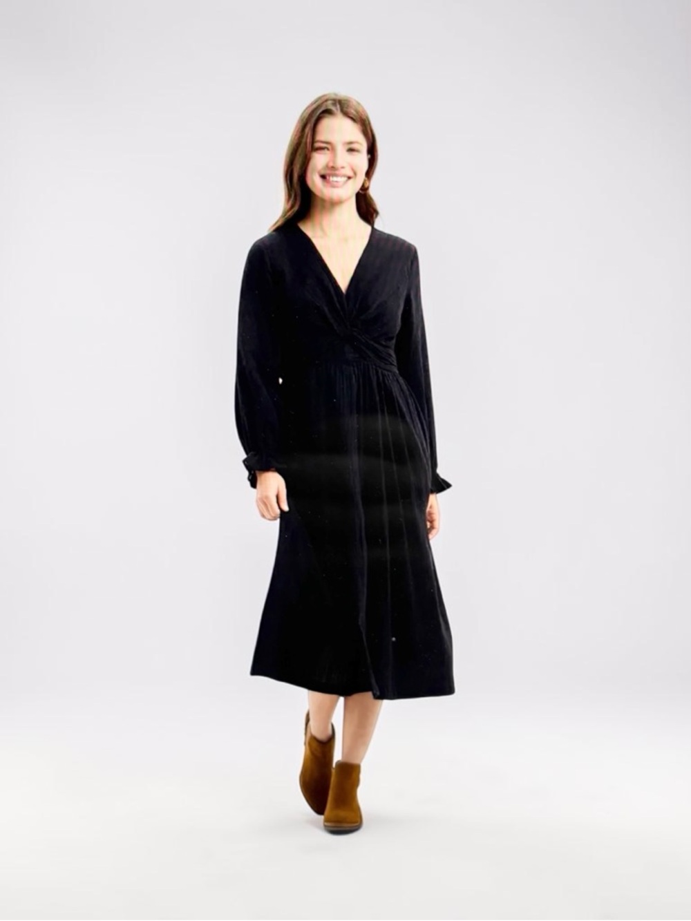 Universal Thread Twist Front Long Sleeve Cotton Gauze Midi Dress Womens Large